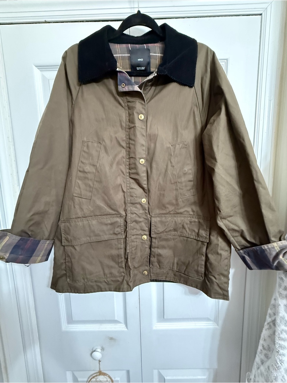 Olive Utility Jacket with Black Corduroy Collar